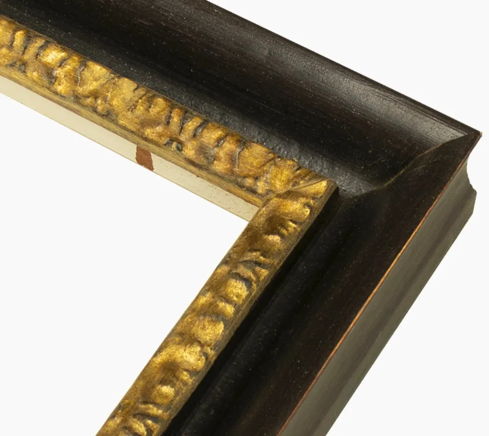 230.601 cadre en bois noire à cire avec fil d'or mesure de profil 45x45 mm
