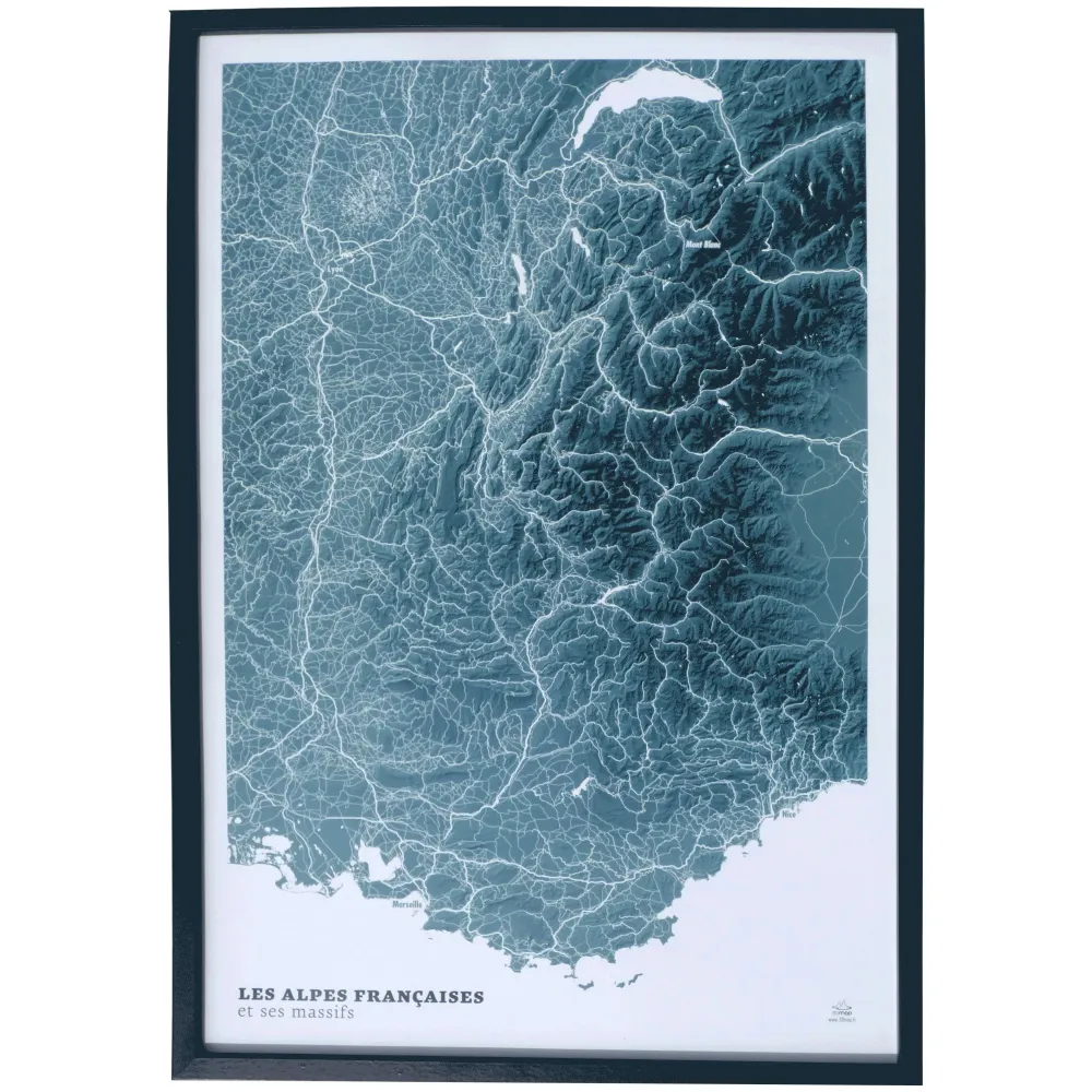 Poster - Les Alpes (Blue Design) - 41 cm x 61 cm | 3D Map