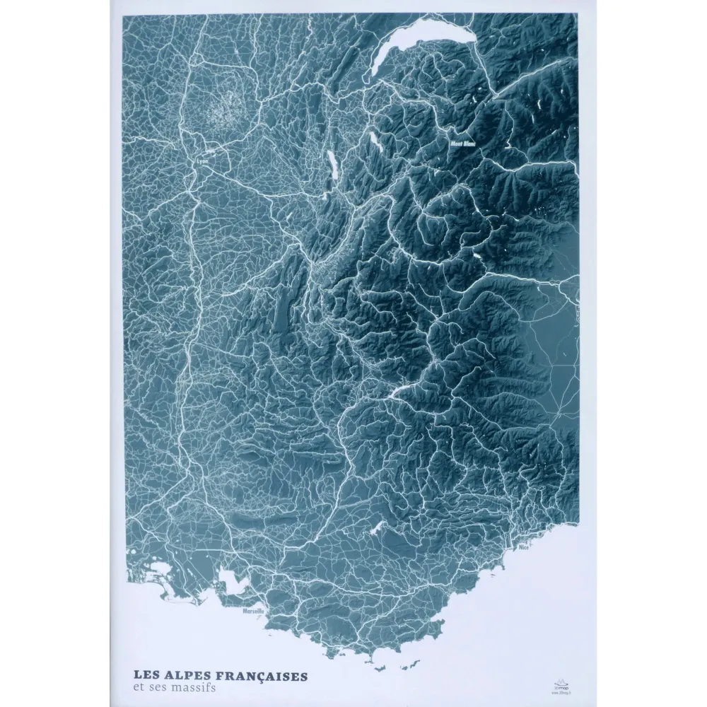 Poster - Les Alpes (Blue Design) - 41 cm x 61 cm | 3D Map