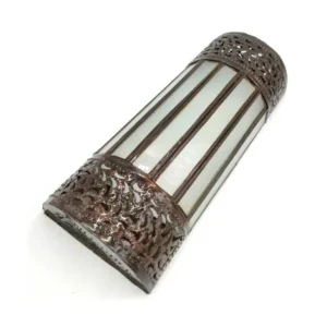 Abat-jour en métal et verre artisanal marocain - Couleur cuivre et blanc - Série Nisfun Abiad modèle Sable