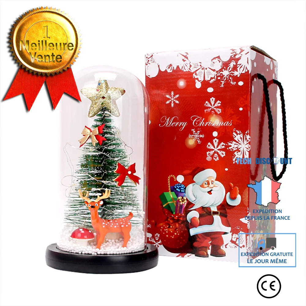 TD® Abat-jour en verre de Noël ornements décoratifs créatifs mini arbre de Noël lumières LED ornements d'abat-jour en verr...