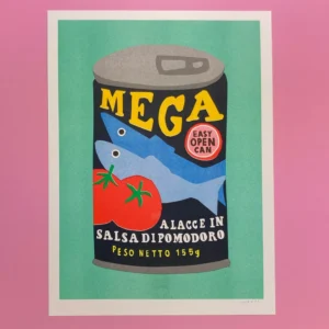 affiche 30x40 cm risographie signée Boite de sardines à la tomate