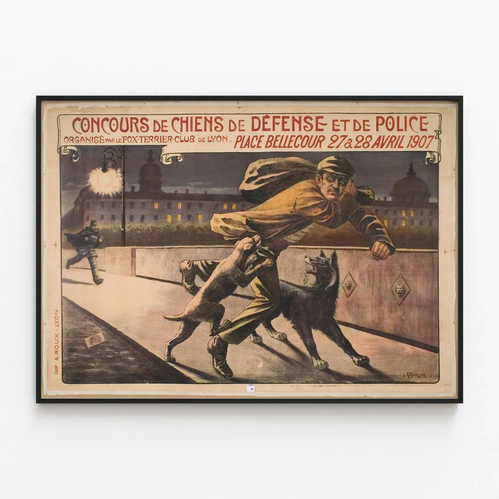 Affiche Ancienne Concours Chiens de Défense et de Police 1907
