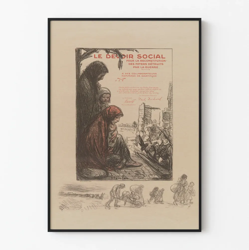 Affiche ancienne Le Devoir Social pour la Reconstitution des Foyers détruits par la Guerre