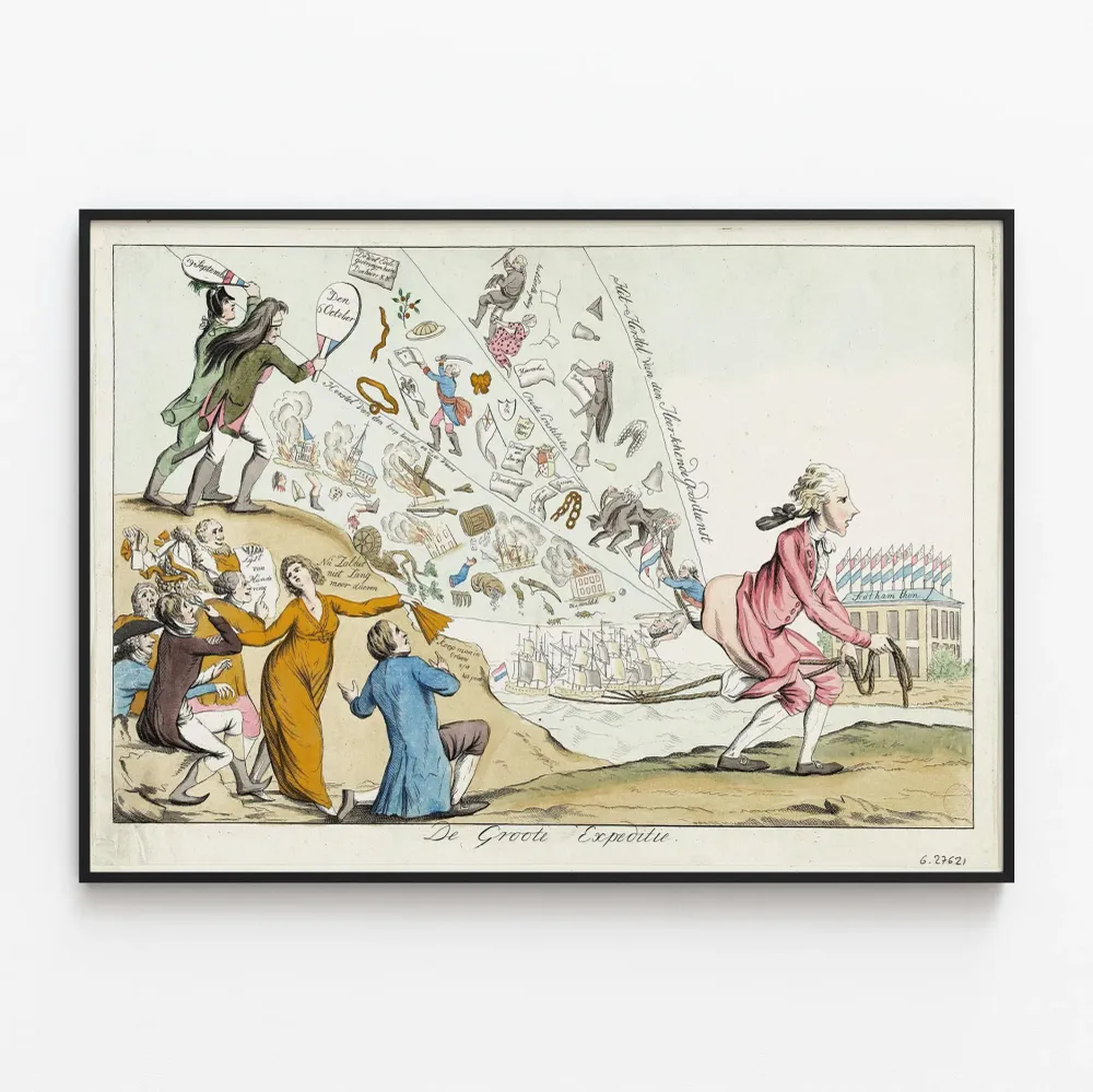 Affiche ancienne De Groote Expeditie - Illustration satirique historique