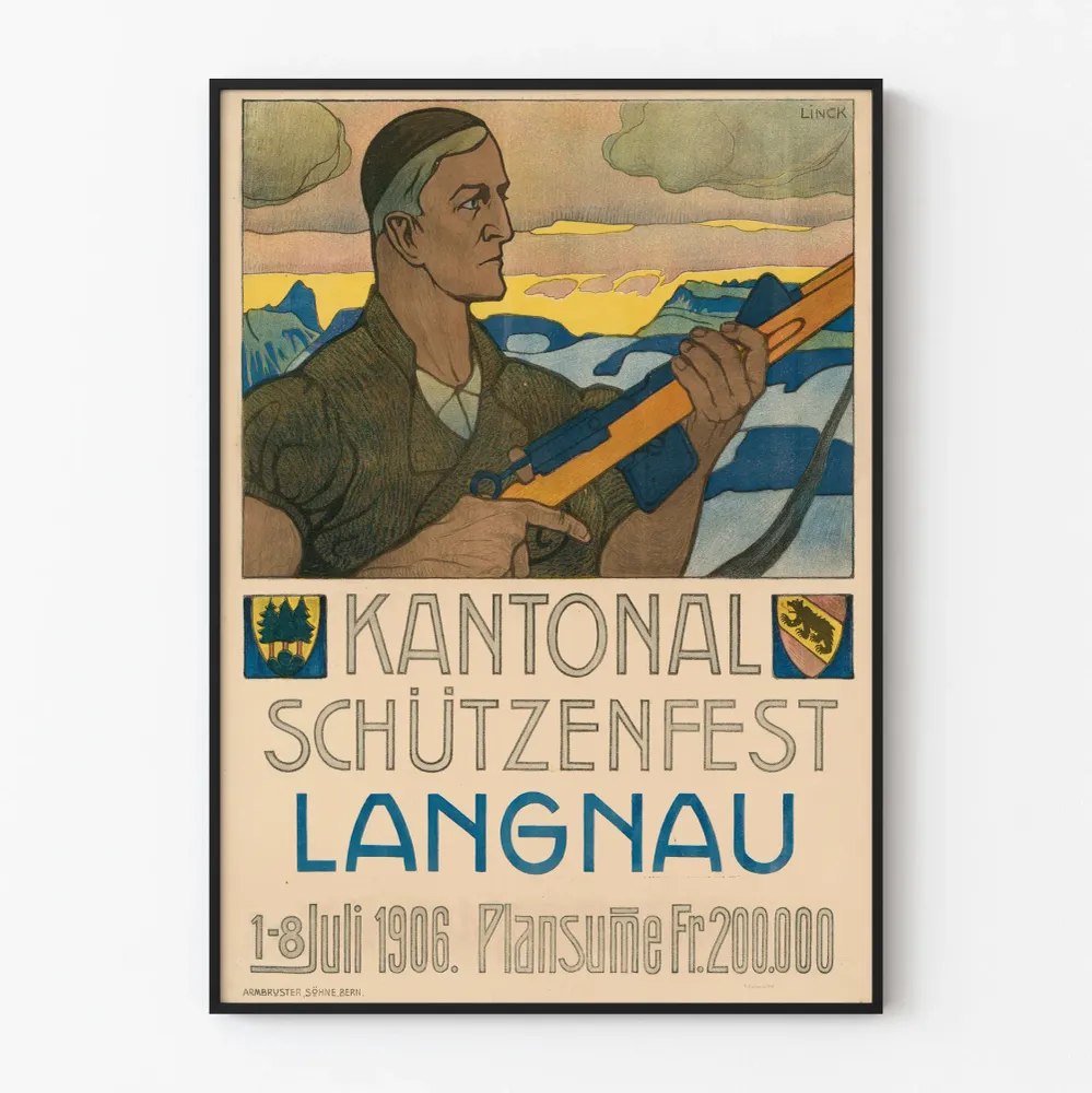 Affiche ancienne Kantonales Schützenfest Langnau 1906 décoration murale vintage