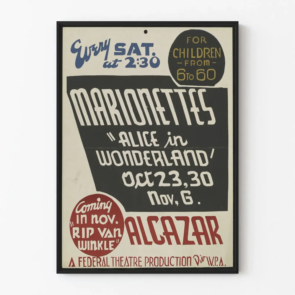 Affiche ancienne marionnettes Alice au pays des merveilles - Décoration murale vintage