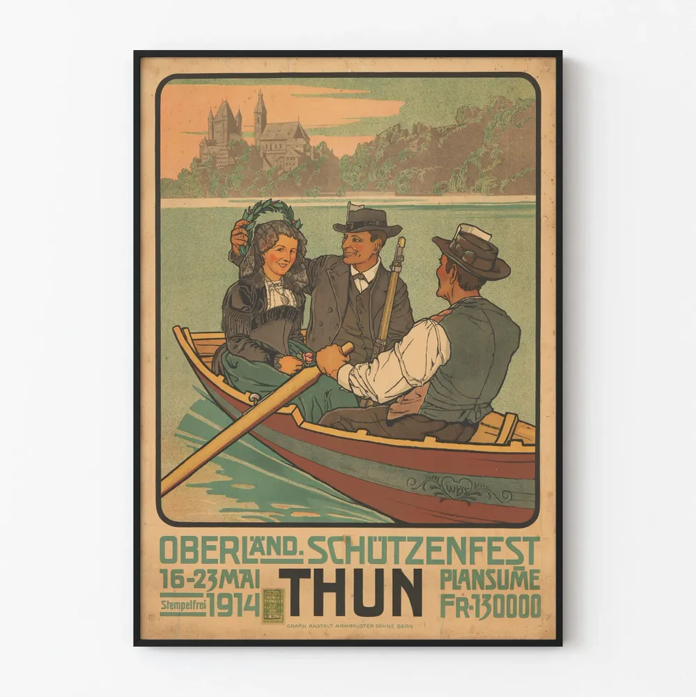 Affiche ancienne Oberland Schützenfest Thun 1914 – Décoration murale vintage