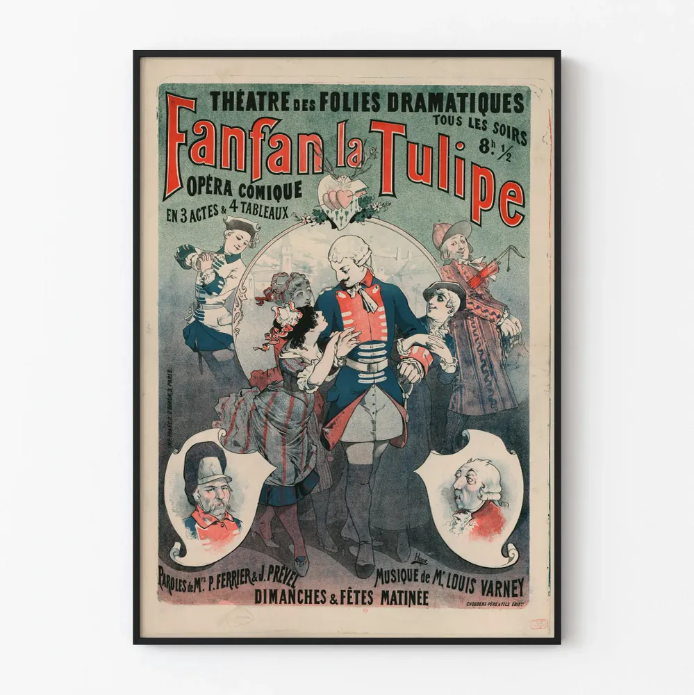 Affiche ancienne OPÉRA COMIQUE Fanfan la Tulipe Théâtre des Folies Dramatiques