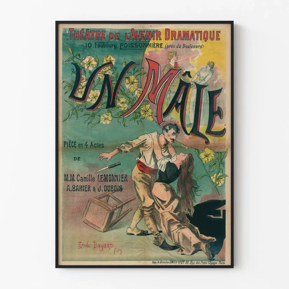 Affiche ancienne théâtre Un Mâle - Décoration murale vintage