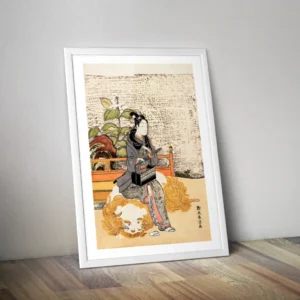 Affiche art asiatique jeunes Monju dieu de la sagesse sur un Lion - Poster estampe