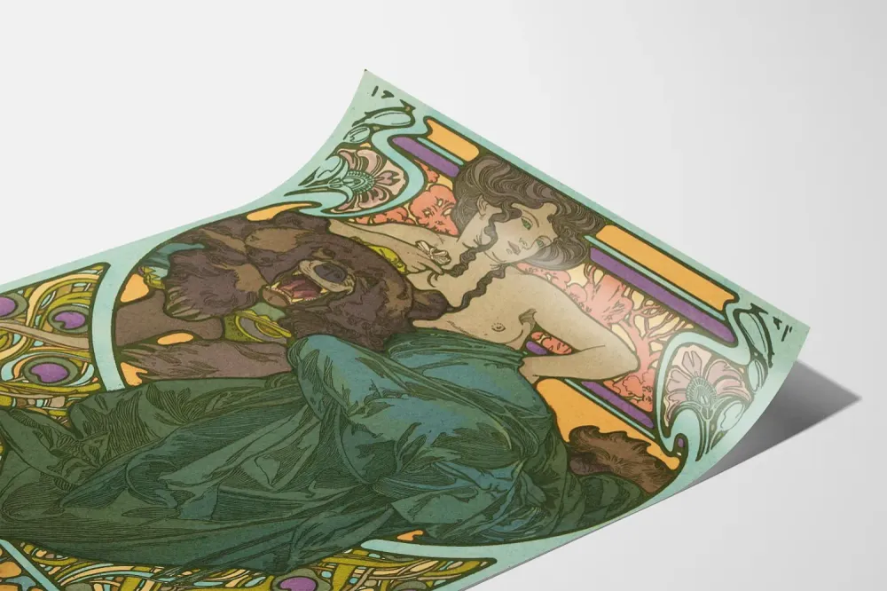 Affiche Art Nouveau Femme et Ours - Décoration Murale Élégante