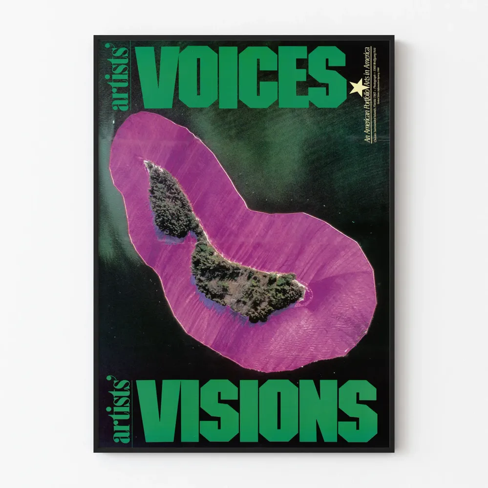 Affiche artistique Voices Visions avec île colorée