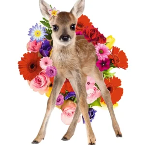 Affiche Bambi Faon avec fleurs