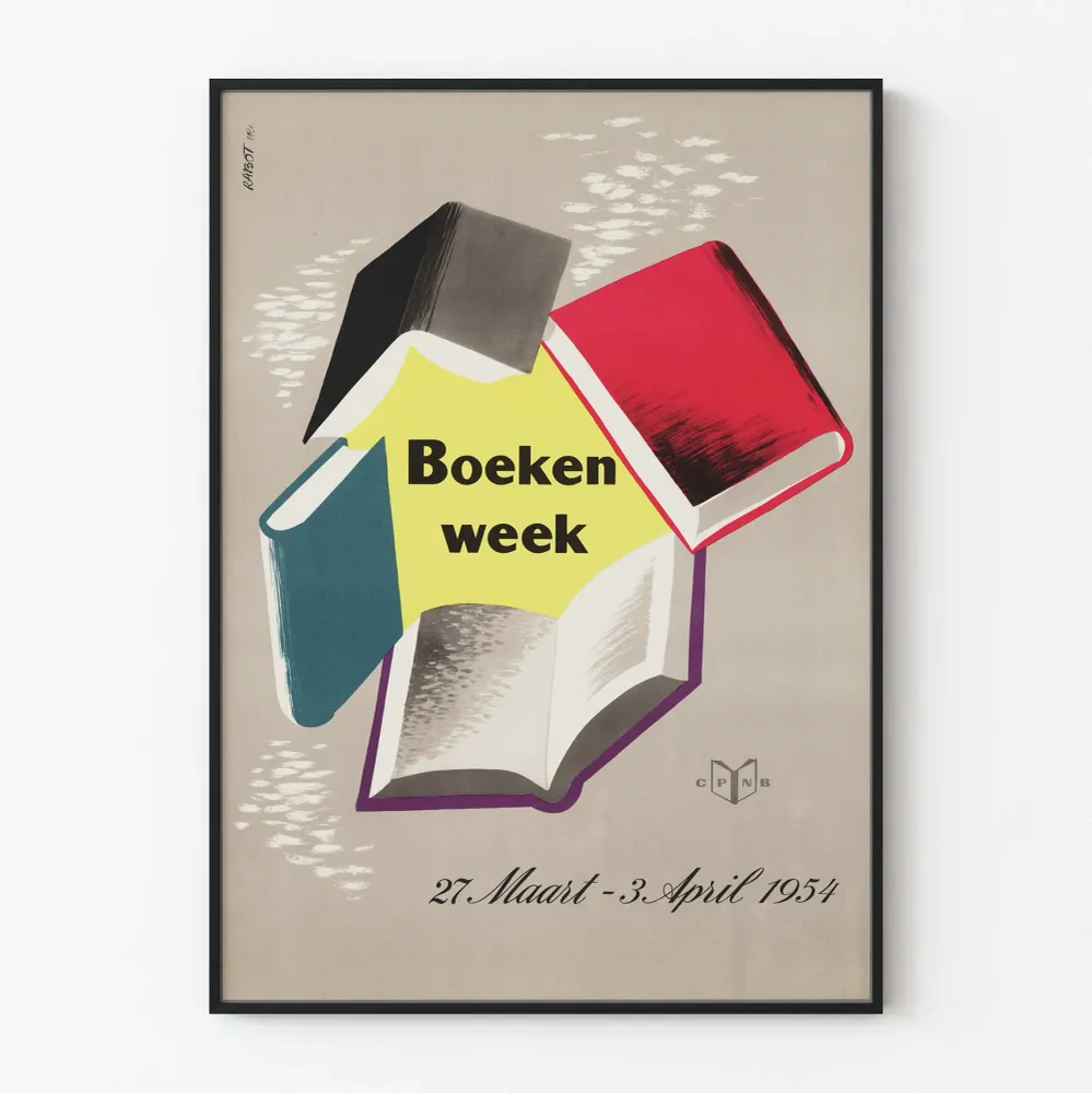 Affiche Boekenweek 1954 - Décoration murale thème livres vintage