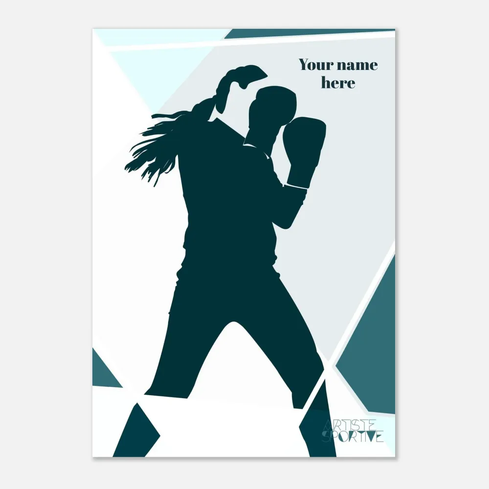 Affiche boxe "La boxeuse face au ring" personnalisable A3