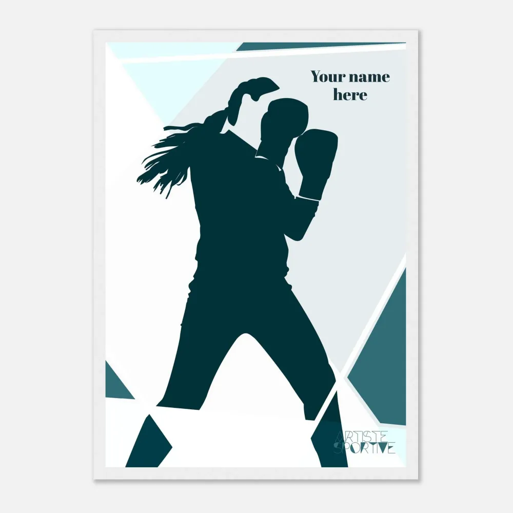 Affiche boxe "La boxeuse face au ring" personnalisable A3