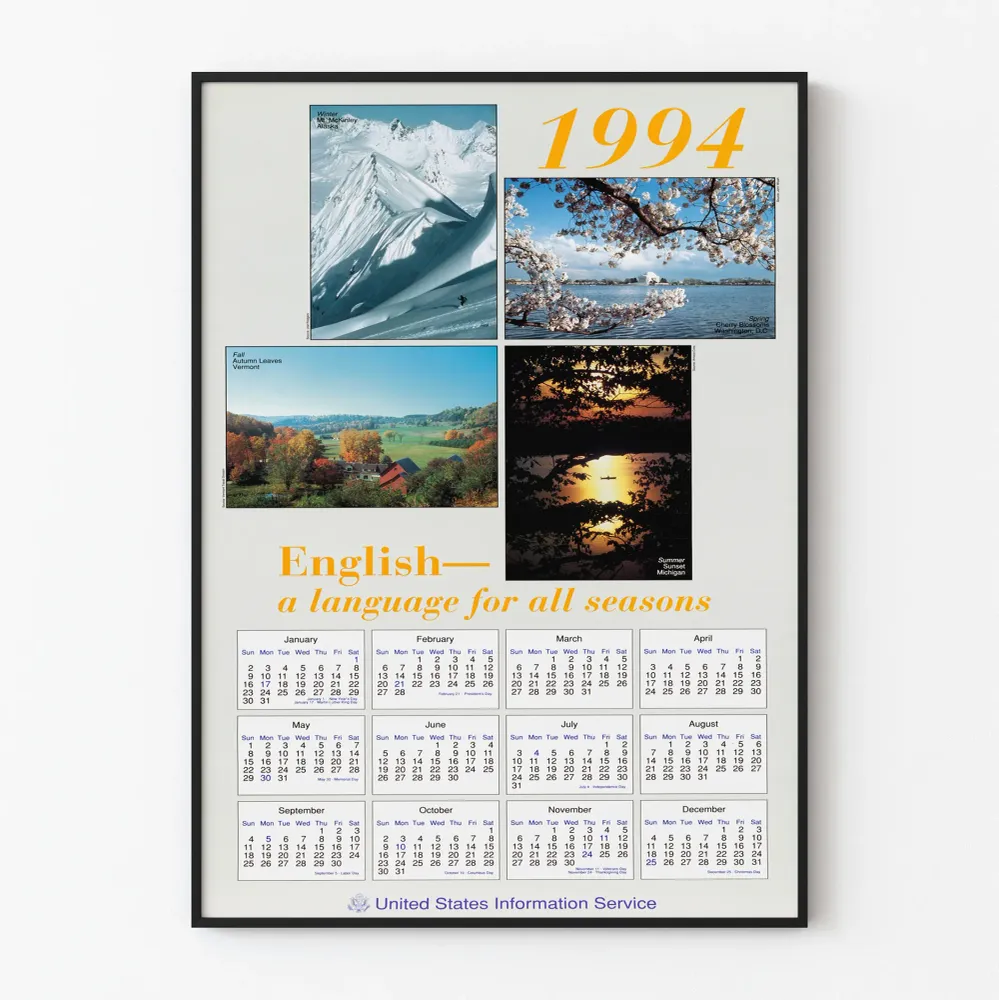 Affiche Calendrier 1994 avec Photographies des Quatre Saisons aux États-Unis
