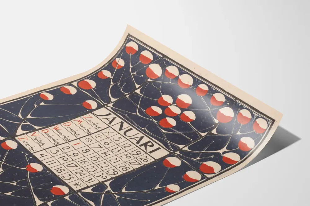 Affiche calendrier janvier 1896 style vintage botanique