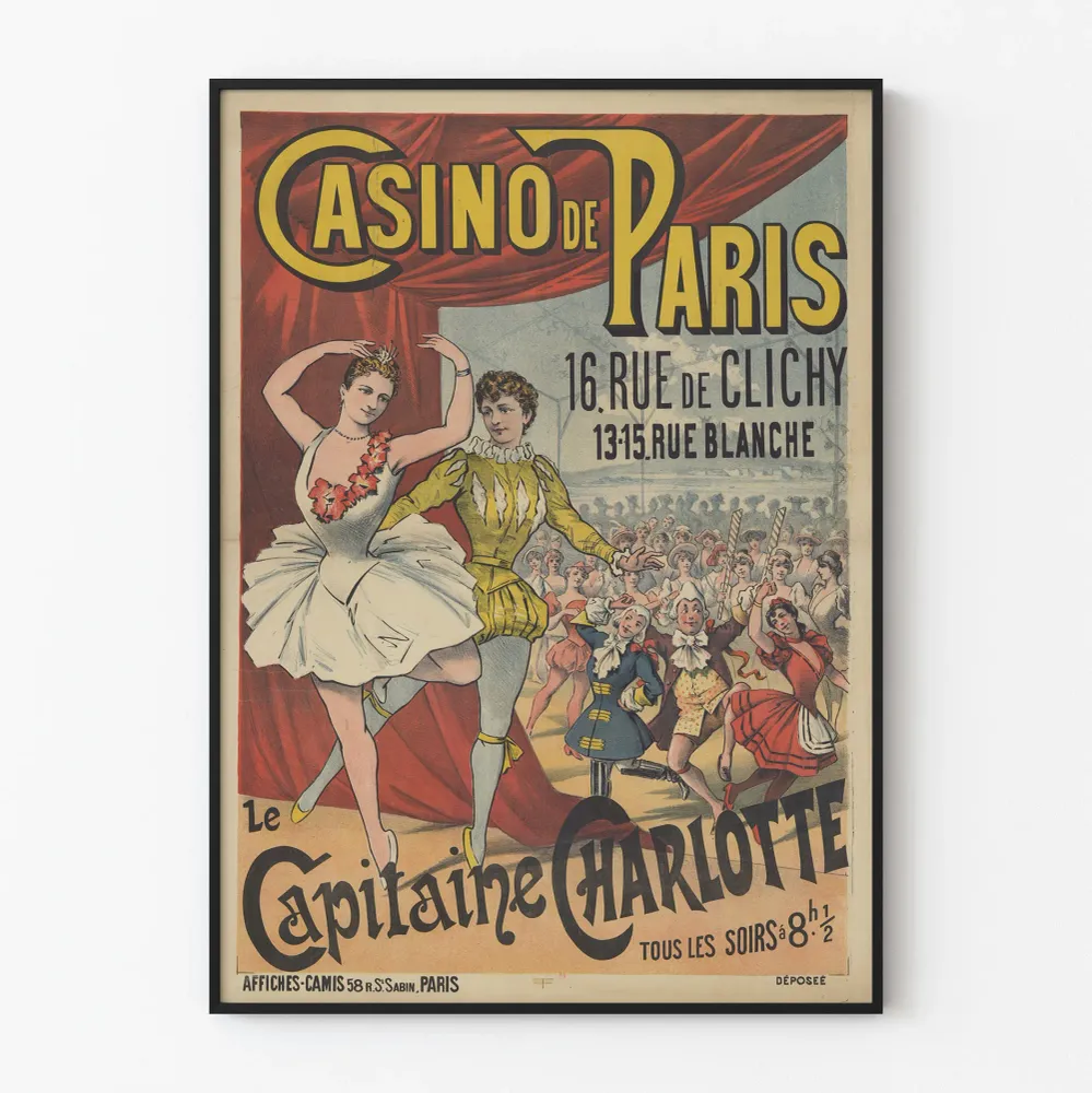 Affiche Casino de Paris Le Capitaine Charlotte décoration murale vintage