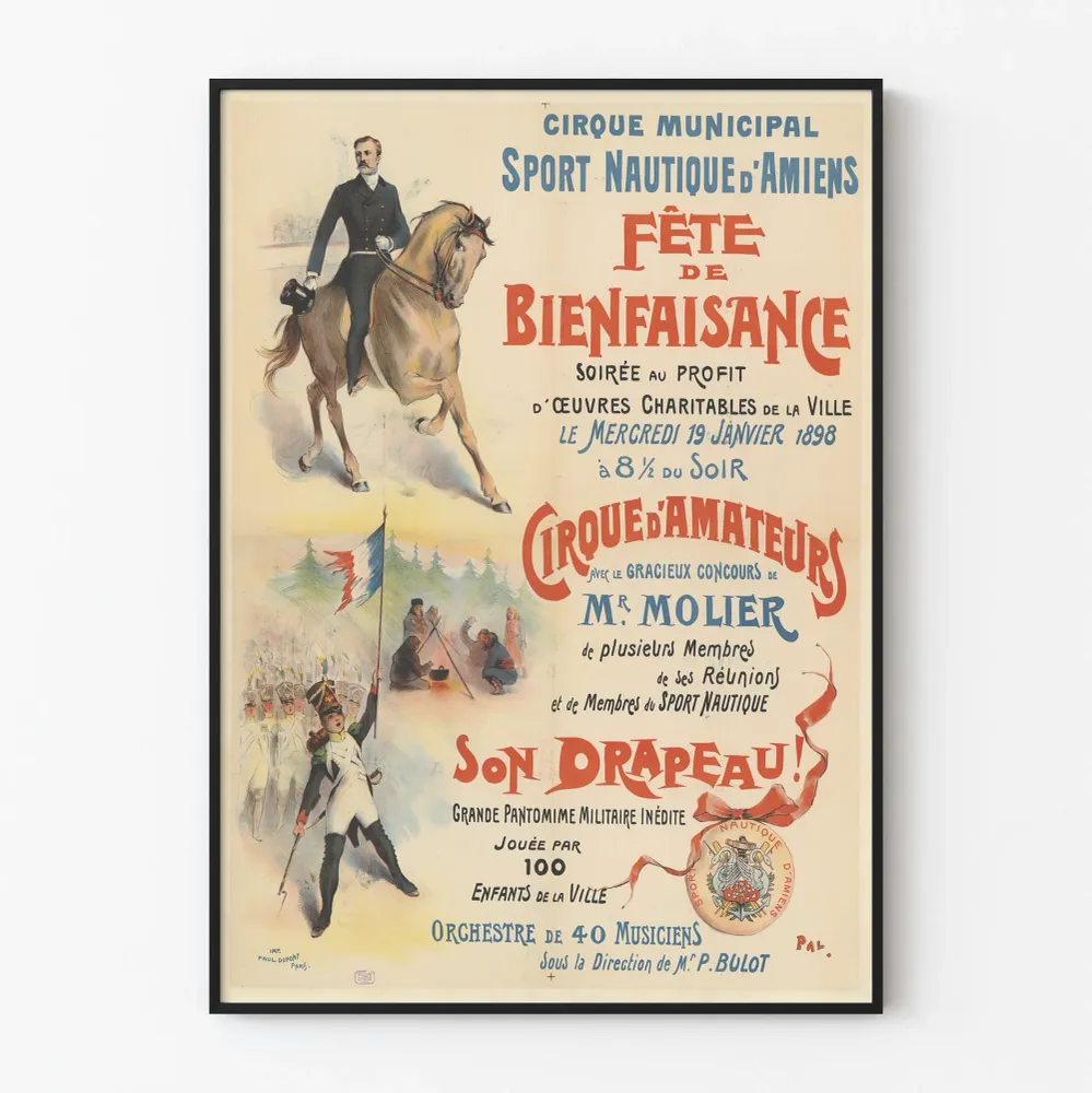 Affiche Cirque Municipal Sport Nautique d'Amiens Fête de Bienfaisance 1898