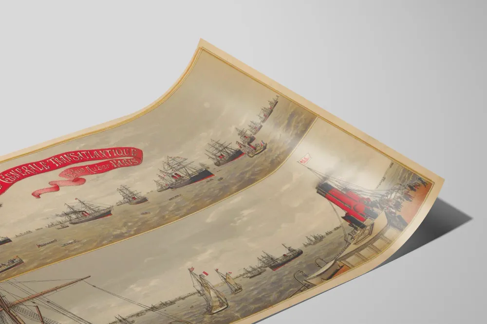 Affiche Compagnie Générale Transatlantique - Flotte de Navires à Paris