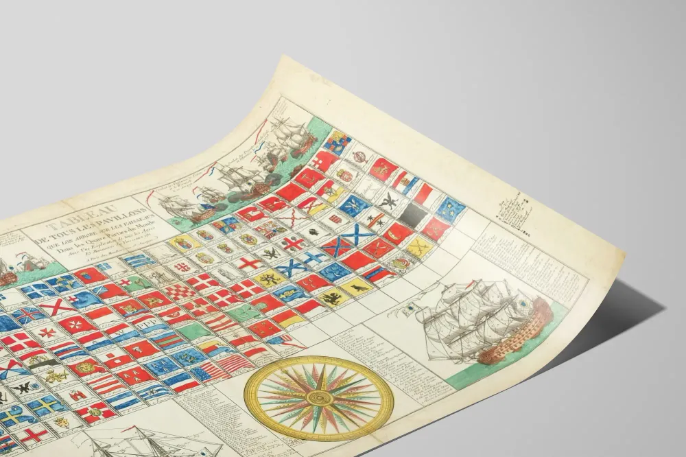Affiche d'Art Marine : Tableau des Pavillons et Drapeaux Nationaux sur Voiliers Anciens