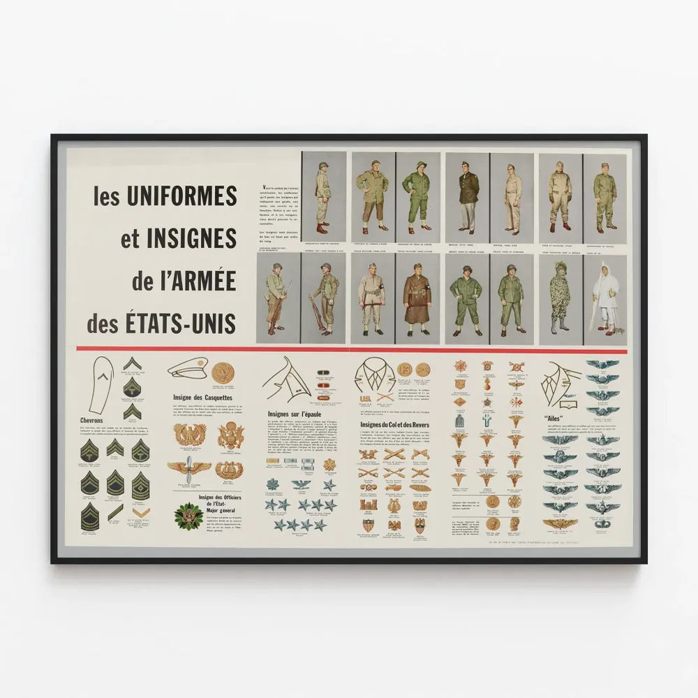 Affiche Décoration Murale - Uniformes et Insignes de l'Armée des États-Unis