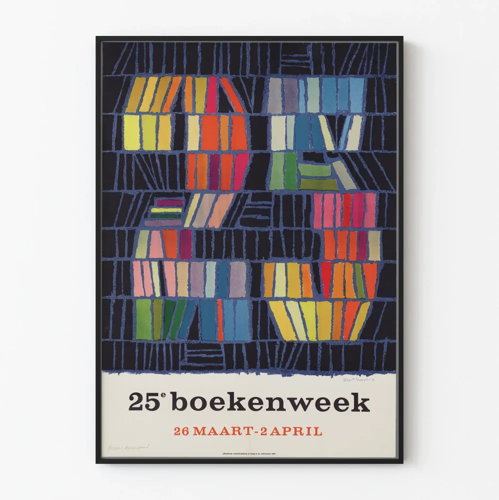 Affiche décorative 25e Boekenweek 1960 - Poster vintage bibliothèque colorée