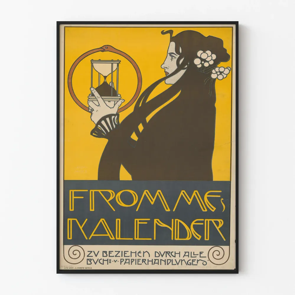 Affiche décorative Art Nouveau avec femme et sablier