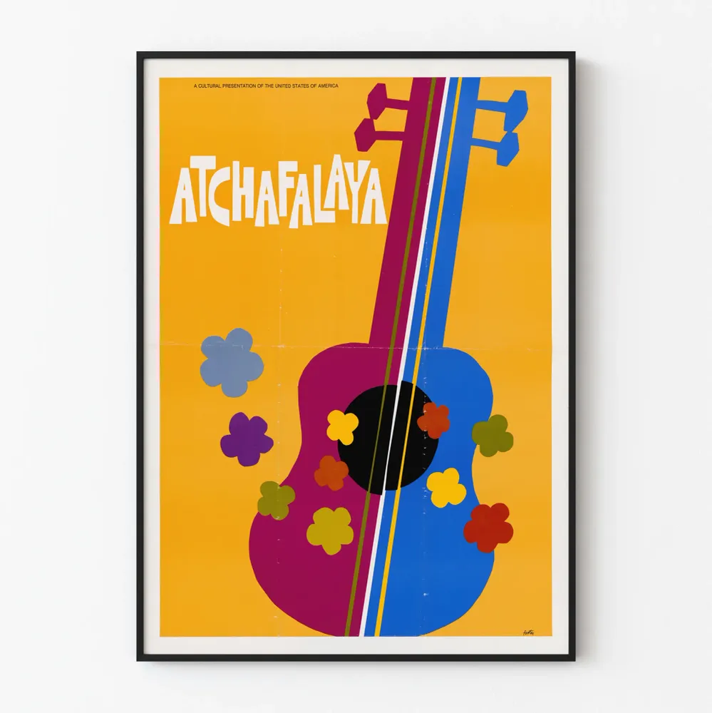 Affiche décorative Atchafalaya avec guitare colorée