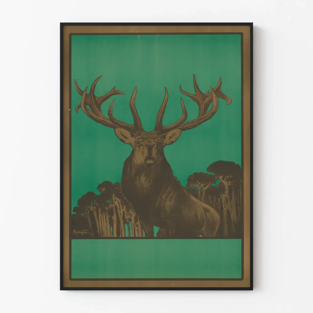 Affiche décorative cerf majestueux sur fond vert Artem Legrand