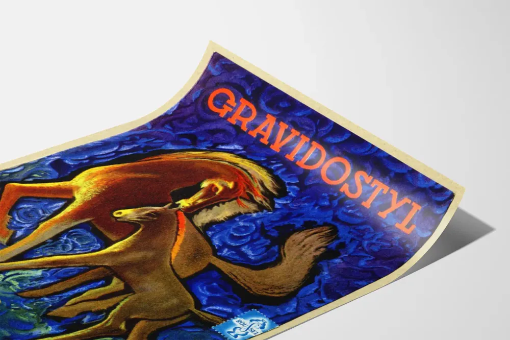 Affiche décorative Gravidostyl avec chevaux stylisés sur fond bleu