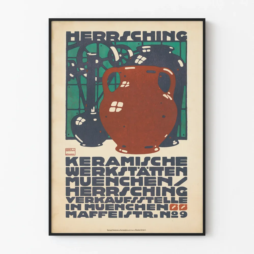 Affiche décorative Keramische Werkstätten München Herrsching avec poterie stylisée