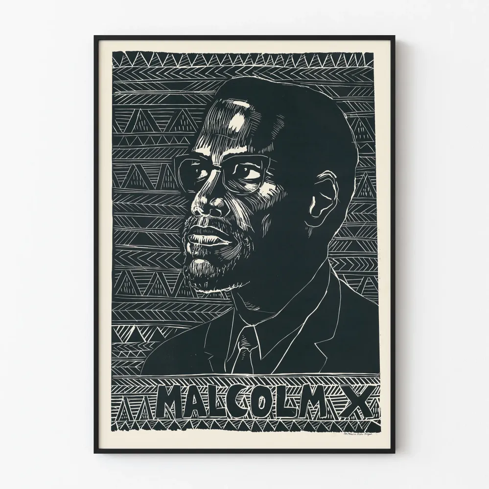 Affiche décorative Malcolm X style linogravure