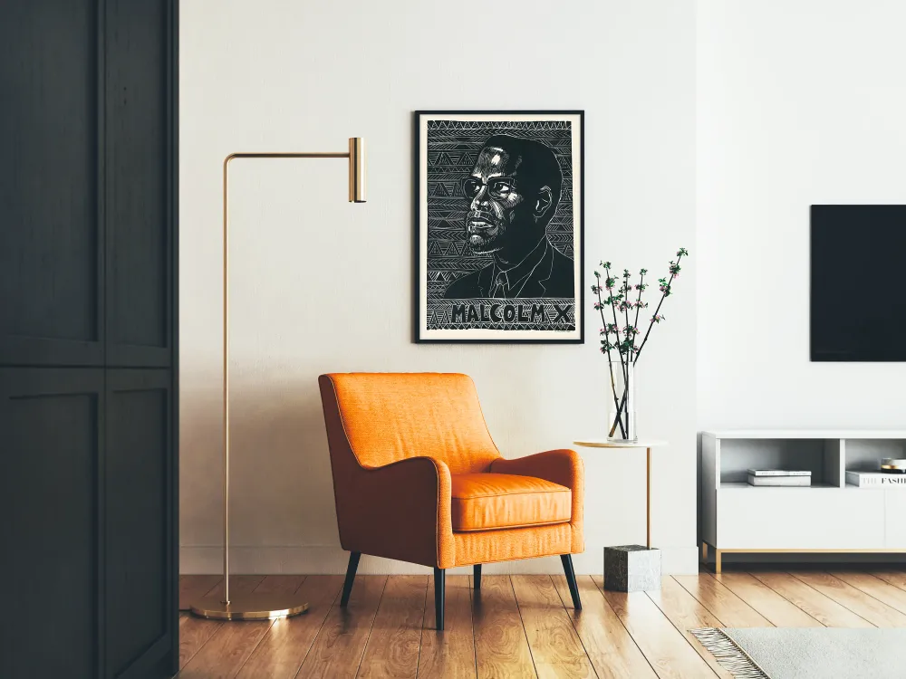 Affiche décorative Malcolm X style linogravure