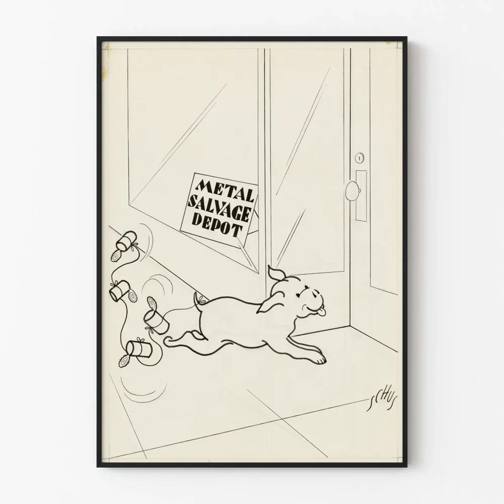Affiche dessin animé chien et boîte de conserve - Metal Salvage Depot