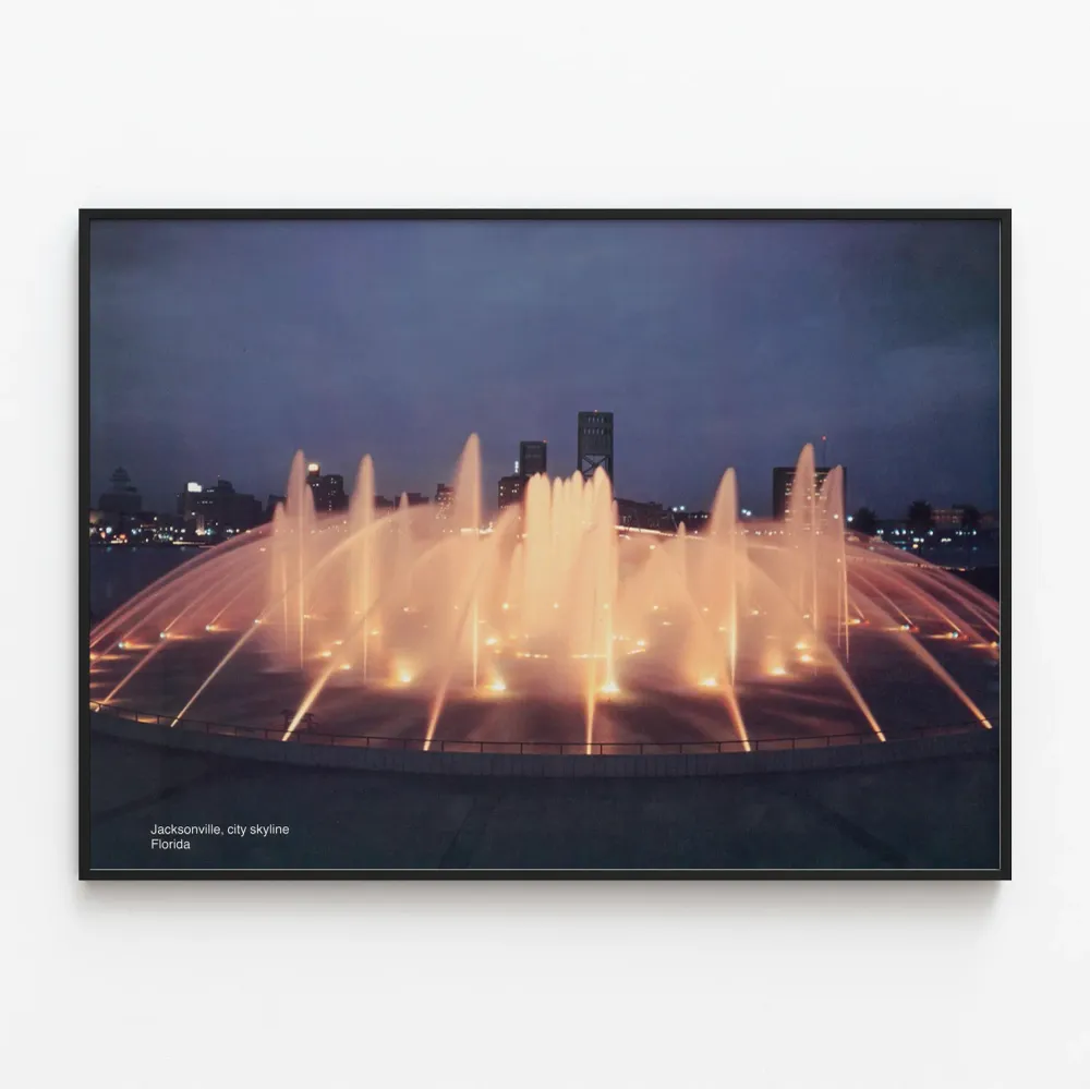 Affiche Fontaine illuminée et Skyline de Jacksonville en soirée