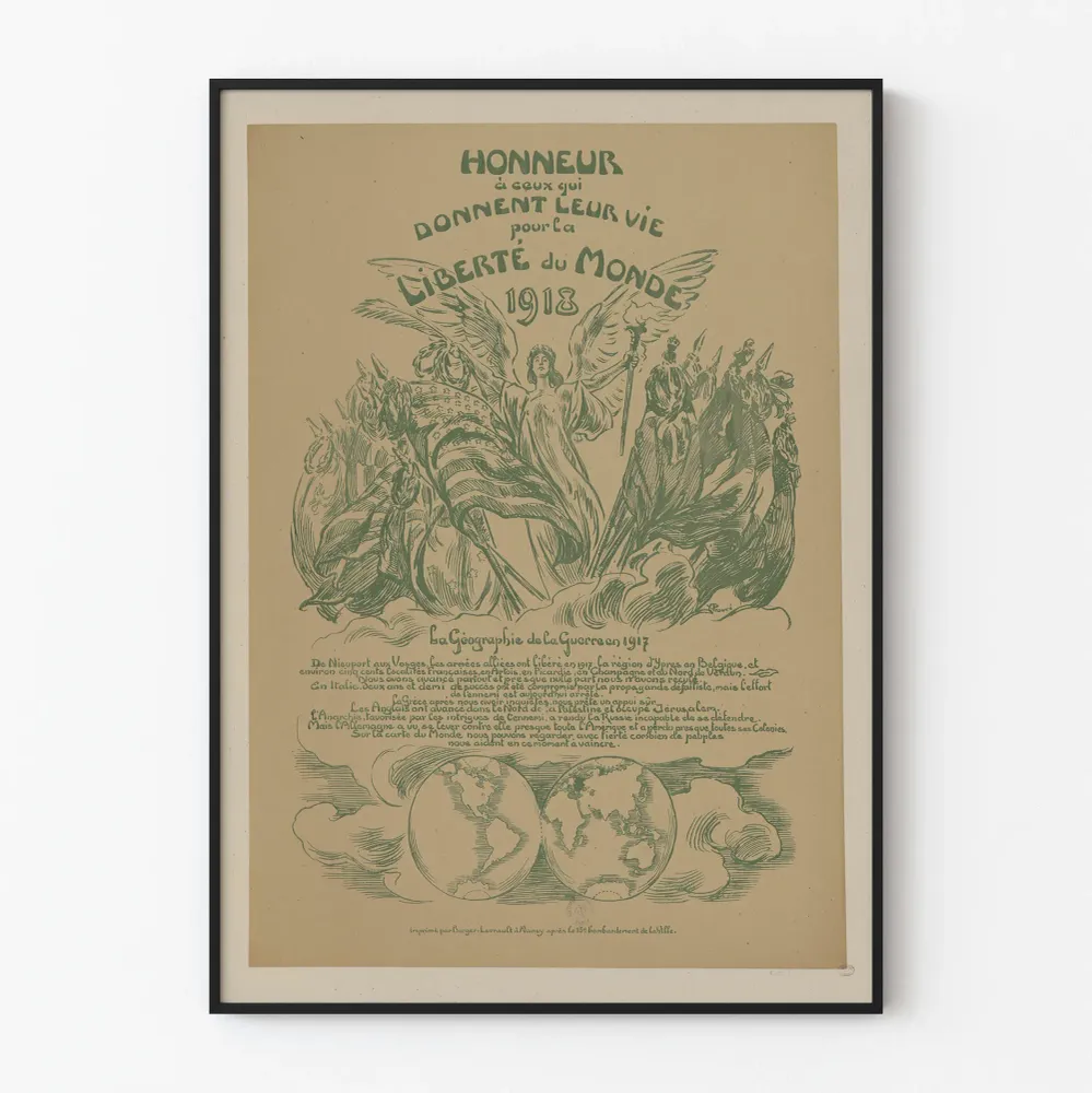 Affiche historique 1918 hommage aux combattants pour la liberté