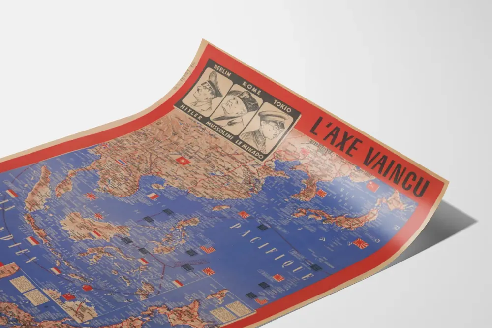 Affiche historique L'Axe Vaincu carte militaire 1945
