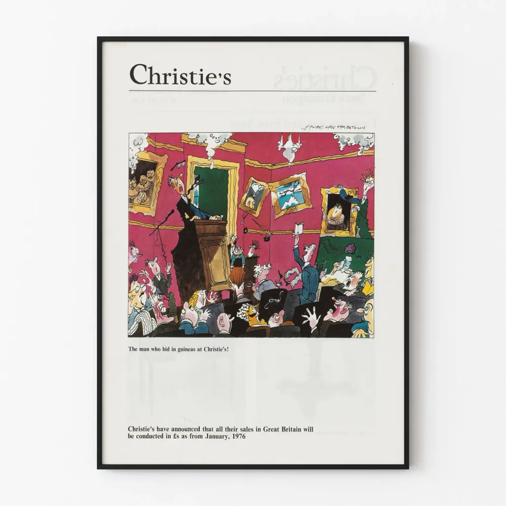 Affiche humoristique vente aux enchères Christie’s édition 1976