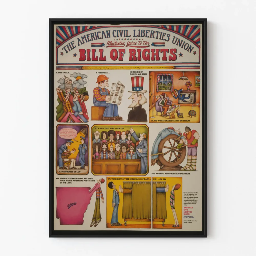 Affiche illustrée des droits civils américains - Guide Bill Rights
