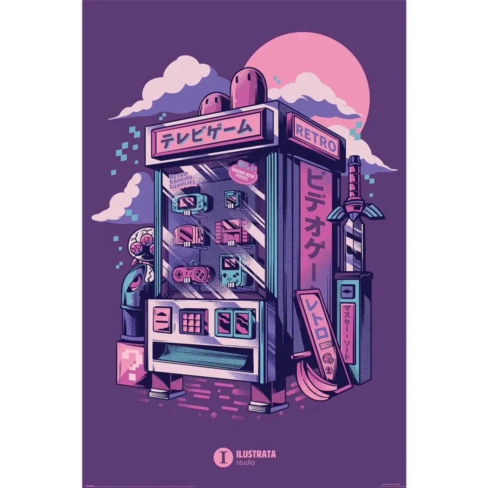 Affiche Ilustrata Distributeur automatique rétro