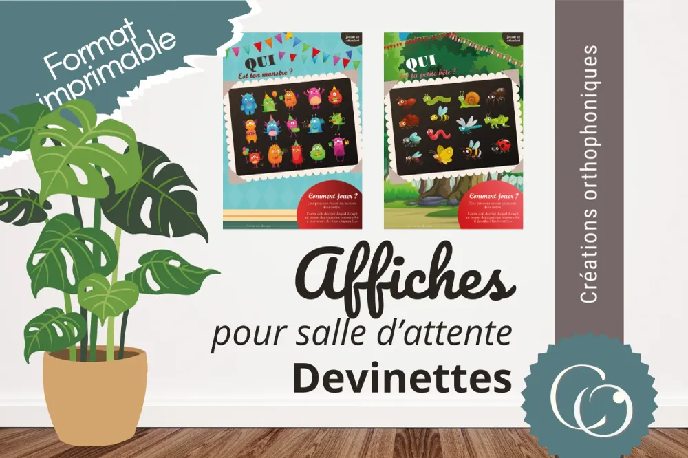 Affiche imprimable "Jouons en attendant" Devinettes (insectes/monstres)