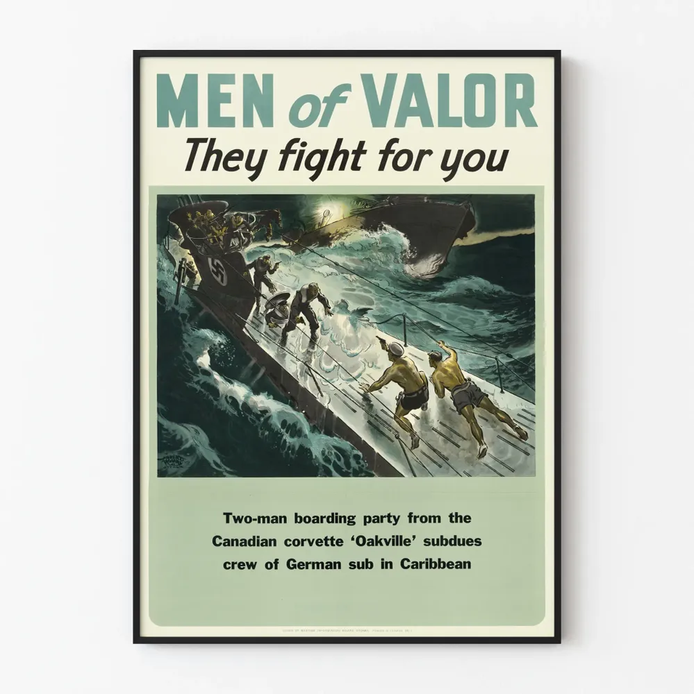 Affiche militaire 'Men Valor' - Débarquement sur sous-marin allemand