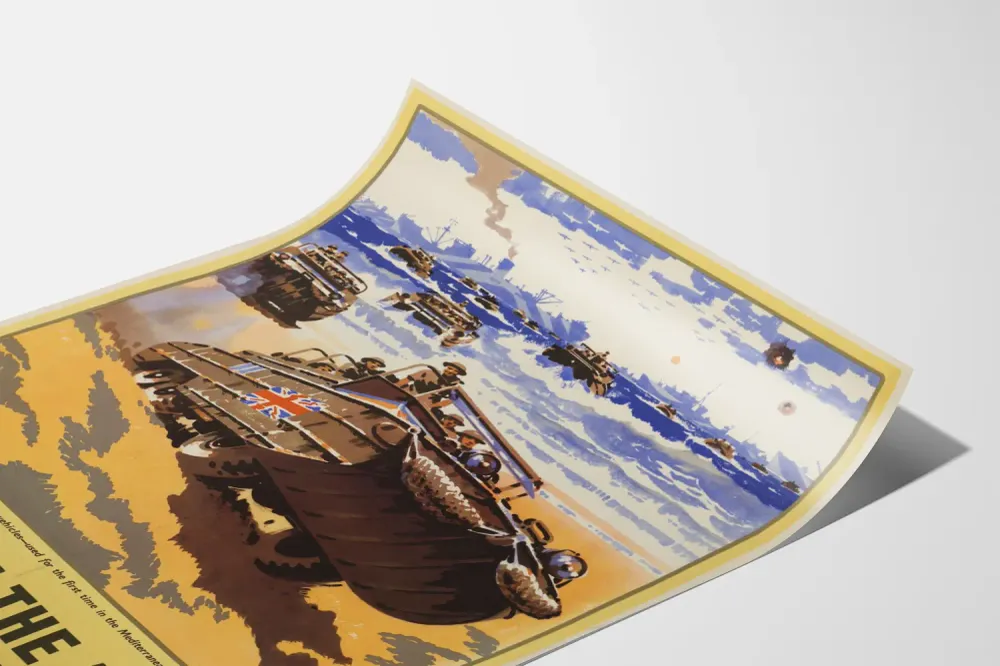 Affiche Militaire Vintage 'Victory Allies' en Débarquement Amphibie