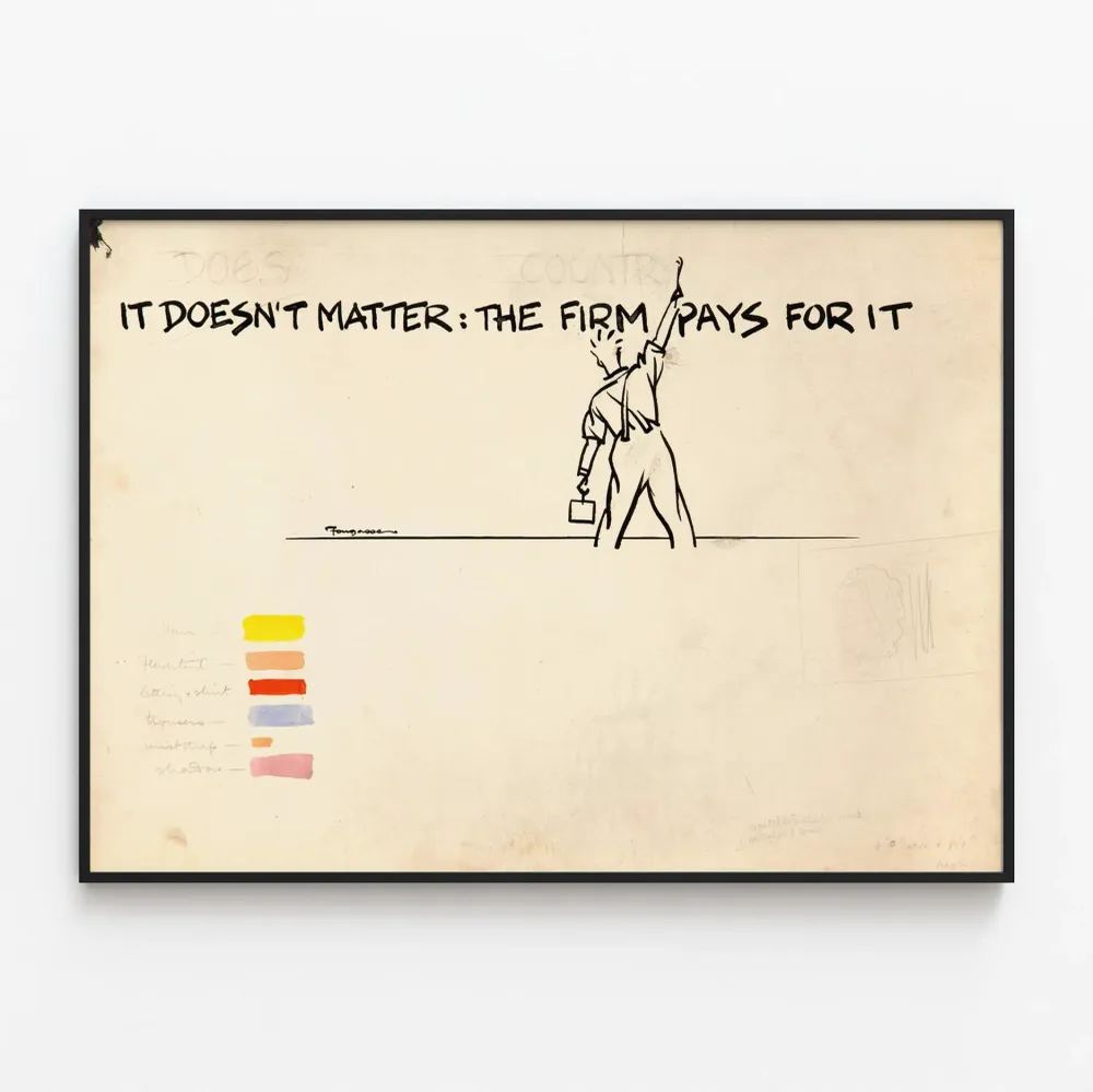 Affiche minimaliste 'It Doesn't Matter: Firm Pays It' en noir et blanc