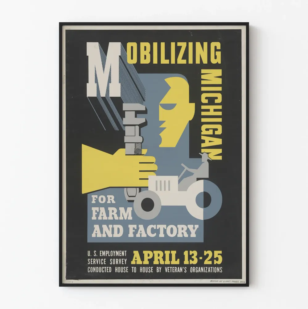 Affiche Mobilizing Michigan pour Ferme et Usine - Décoration Murale Vintage Industrielle
