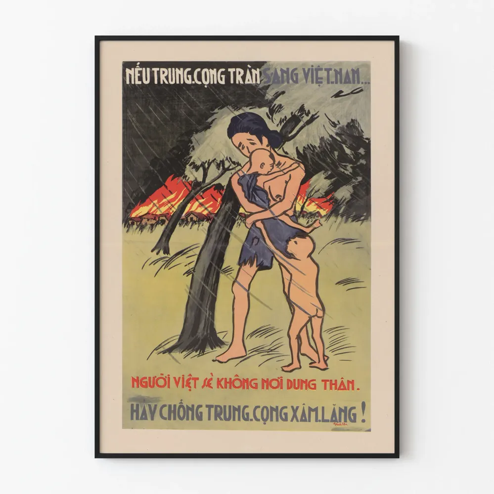 Affiche murale d'art vietnamien vintage - lutte contre l'invasion communiste
