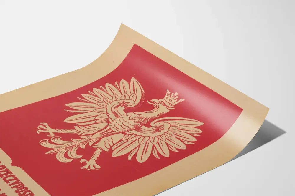 Affiche patriotique polonaise avec aigle couronné et texte historique